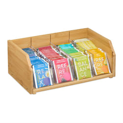 Relaxdays - Scatola Organizer con 4 Scomparti Porta Bustine da Tè e Tisane, hlp 12x31x19 cm, Cassetta in Bambù, Naturale