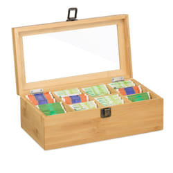 Relaxdays - Scatola Porta Tè e Tisane, 10 Scomparti Infusi, Cofanetto con Coperchio, hlp: 10x29,5x17 cm, Bambù Naturale