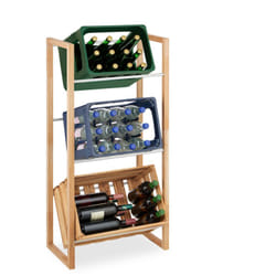 Relaxdays - Scaffale Porta Casse Acqua, 112x58x32 cm, Scaffalatura 3 Cassette Bevande, Legno Naturale e Ferro, Argentato