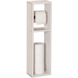 Relaxdays - Piantana Portarotolo Carta Igienica Bagno, Parete o Terra, 4 Rotoli Cartaigienica, 70x20x13 cm, Legno, Bianco