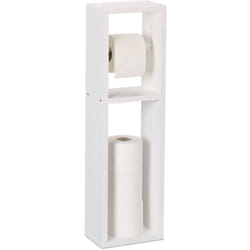 Relaxdays - Piantana Portarotolo Carta Igienica Bagno, Parete o Terra, 4 Rotoli Cartaigienica, 70x20x13 cm, Legno, Bianco