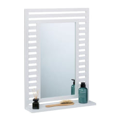 Relaxdays - Specchio da Parete da Bagno, Specchiera Rettangolare con Ripiano e Cornice in Legno, hlp: 70x50x12 cm, Bianco