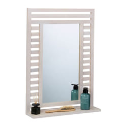 Relaxdays - Specchio da Parete da Bagno, Specchiera Rettangolare con Ripiano e Cornice in Legno, hlp: 70x50x12 cm, Bianco