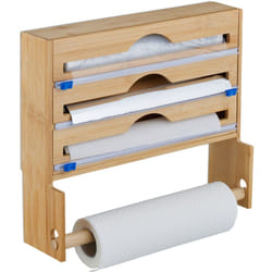 Relaxdays - Dispenser Taglia Pellicola con Portarotolo da Cucina, Carta Forno e Alluminio, hlp 31x36x10 cm, Bambù Naturale