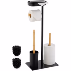 Con questa elegante piantana portarotolo da toilette, avrai sempre a portata di mano la carta igienica, ma anche lo scopino S ...