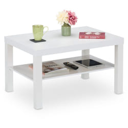 Tavolino da Salotto, Tavolo Basso da Divano Soggiorno, Mobile in mdf Sofà, hlp: 45x79x55 cm, 2 Ripiani, Bianco - Relaxdays
