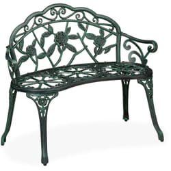 Panca da Giardino, Panchina a 2 Posti HxLxP: 79 x 99 x 56 cm, Aspetto Vintage in Ghisa e Alluminio, Nero Verde - Relaxdays