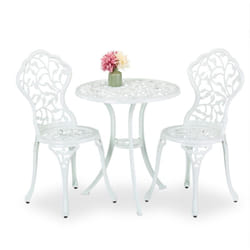 Set da Bistrot da 3, Tavolino da Giardino, 2 Sedie da Balcone, in Alluminio Stile Ferro Battuto, Bianco - Relaxdays
