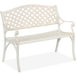 Panca da Giardino, Panchina a 2 Posti da Esterno, hlp: 83 x 103 x 64 cm, Design Vintage in Alluminio, Bianco - Relaxdays