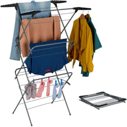 Relaxdays Stendibiancheria Verticale, Stendino Pieghevole a Torre, 3 Piani, HLP: 138x63,5x50 cm, Ferro e PP, Grigio Nero