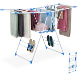 Stendino Pieghevole con Ali, Stendibiancheria con 2 Livelli hlp: 99x155x61 cm, Ferro e Plastica, Grigio Blu - Relaxdays