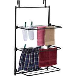 Stendibiancheria da Doccia, Stendino da Appendere Porta, Termosifone, 95x58x31 cm, Spazio Stendere 10 m, Nero - Relaxdays
