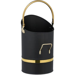 Contenitore Porta Carbone da Camino, Secchio Pellet Caminetto, Secchiello Portacenere da 12 l, Ferro, Nero Oro - Relaxdays