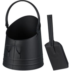 Secchio Raccogli Cenere e Pellet da Ardere, Cestello da 6,5 l con Paletta da Camino, Cestino in Ferro, Nero - Relaxdays