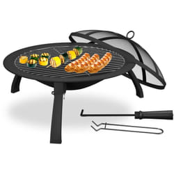 Relaxdays - Braciere da Esterno con Parascintille, Griglia e Attizzatoio, Grill da Giardino e Terrazzo, d: 51 cm, Nero