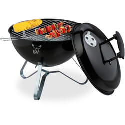 Relaxdays - Barbecue a Carbonella Portatile, ø 37 cm, Grill a Carbone con Coperchio, Esterno, Giardino e Campeggio, Nero