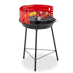 Relaxdays - Barbecue a Carbonella con Paravento, ø 37 cm, Grill a Carbone da Esterno, Giardino e Campeggio, Nero Rosso