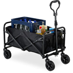 Carretto da Giardino, Carrello Pieghevole con Telo Interno e Manico, fino a 100 kg, Campeggio e Spesa, Nero - Relaxdays