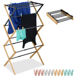 Stendibiancheria Relaxdays pieghevole, estensibile, 11 aste, HxLxP: 105 x 43-75 x 37 cm, bambù, metallo, nero/natura