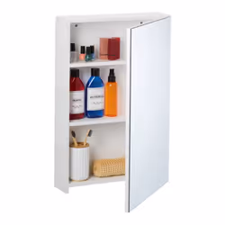 Questo pensile bianco con specchio e 3 ripiani porta ordine e stile nella tua casa ed è perfetto per la tua routine di bellez ...
