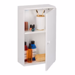 Questo armadietto da bagno compatto bianco con porta e 2 scomparti offre uno posto funzionale e in poco spazio per tutti i tu ...