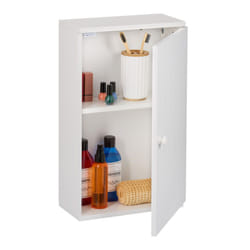 Relaxdays - Mobiletto da Bagno Pensile, 2 Ripiani e Anta in mdf, Armadietto Sospeso da Parete, hlp: 50x30x15,5 cm, Bianco