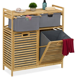 Relaxdays - Scaffale Portabiancheria, 2 Cesti per Biancheria da 40 l e 2 Cassetti, hlp: 95x88x33 cm, in Bambù, Naturale
