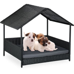 Lettino per Cani con Tetto Parasole, Cuccia per Animali, Letto Rialzato da Esterni, 81x90x68 cm, Antracite - Relaxdays