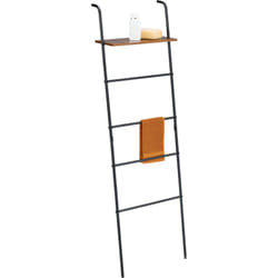 Scala Porta Asciugamani Bagno, Scaletta a 4 Pioli Portasciugamani in Acciaio, hlp 150x45,5x20 cm, Nero Marrone - Relaxdays