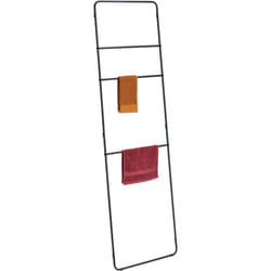 Scala Porta Asciugamani da Bagno e Camera, Scaletta 3 Pioli Portasciugamani, Acciaio, HxL: 180,5x55,5 cm, Nero - Relaxdays