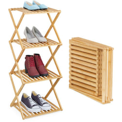 Scarpiera Pieghevole per 4 Paia di Scarpe, Portascarpe Salvaspazio Ingresso, hlp 86x40x34 cm, Bambù, Naturale - Relaxdays