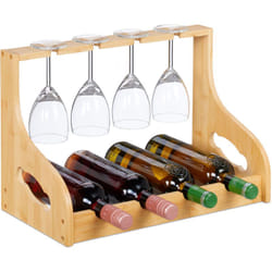 Relaxdays - Cantinetta Portabottiglie, Scaffale per 4 Bottiglie di Vino in Orizzontale e Bicchieri, 30x44,5x23,5 cm, Bambù