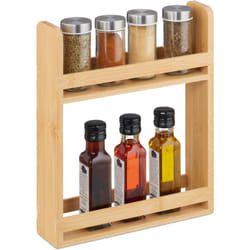 Relaxdays Mensola Portaspezie da Appoggio, Organizer Cucina, 2 Ripiani per Spezie, 30,5x25,5x6,5 cm, Bambù, Naturale