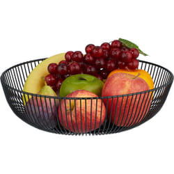 Relaxdays - Cesto Portafrutta in Metallo, HxD: 8x28 cm, Cestino Porta Frutta e Verdura, Pane, Centrotavola in Ferro, Nero