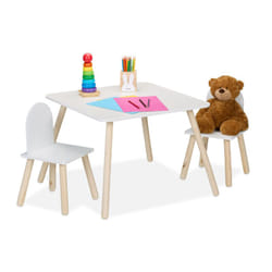 Relaxdays Tavolino da Bambini con Sedie per Cameretta, Tavolo da Gioco 2 Sgabelli con Schienale, MDF, Naturale Bianco