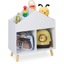 Scaffale Portagiochi Bambini, Libreria Casetta a 6 Scomparti Porta Libri e Giocattoli, hlp 67x60x30 cm, Bianco - Relaxdays