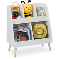 Scaffale Portagiochi Bambini, Libreria a 5 Scomparti Porta Libri e Giocattoli, 66x60x30 cm, mdf, Legno, Bianco - Relaxdays