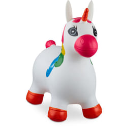Relaxdays - Unicorno Gonfiabile per Bambini, Gioco Animale Saltellante, fino a 50 kg, Senza bpa, Pompa Manuale, Bianco