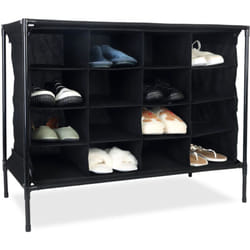 Scarpiera in Stoffa da Campeggio, 16 Scomparti Porta Scarpe, Impilabile, Sistema a Incastro, hlp: 65x84x37 cm - Relaxdays