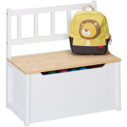 Panca Contenitore per Bambini, Cassapanca Portagiochi da Cameretta, hlp: 55x57x31 cm, in Legno, Bianco Marrone - Relaxdays