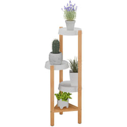 Relaxdays - Scaffale Portapiante con 4 Ripiani in Plastica, Scala Portafiori, Supporto Vasi, 78x28x34 cm, Bambù, Naturale