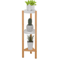 Relaxdays - Scaffale Portapiante con 3 Ripiani in Plastica, Scala Portafiori, Supporto Vasi, 78x25x22 cm, Bambù, Naturale