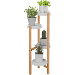 Relaxdays - Scaffale Portapiante con 4 Ripiani in Plastica, Scala Portafiori, Supporto Vasi, 85x32x33 cm, Bambù, Naturale