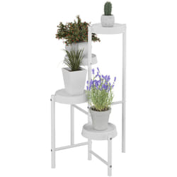 Relaxdays - Scaffale Portapiante 4 Ripiani, Ferro e Plastica, Scala Portafiori, Supporto Vasi Piante, 81x48x49 cm, Bianco