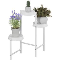 Relaxdays - Scaffale Portapiante 3 Ripiani, Ferro e Plastica, Scala Portafiori, Supporto Vasi Piante, 61x55x30 cm, Bianco