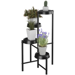 Relaxdays - Scaffale Portapiante 4 Ripiani, Ferro e Plastica, Scala Portafiori, Supporto Vasi di Piante, 81x48x49 cm, Nero
