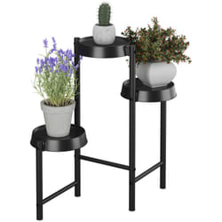 Relaxdays - Scaffale Portapiante 4 Ripiani, Ferro e Plastica, Scala Portafiori, Supporto Vasi di Piante, 61x55x30 cm, Nero