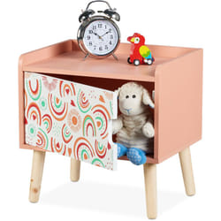 Comodino da Letto per Bambini, Tavolino con Cassetto Cameretta, 41x40x30 cm, Legno e mdf, Design Arcobaleno - Relaxdays