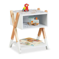 Comodino da Letto per Bambini, Tavolino con Scomparto Giochi Cameretta, 42x34x30 cm, Legno e mdf, Multicolore - Relaxdays