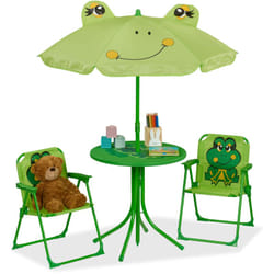 Tavolo Bambini con Ombrellone, Set con 2 Sedie, da Campeggio e Giardino, Tavolino Picnic, in vari colori - Relaxdays